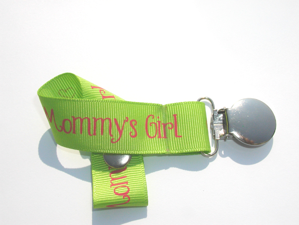 Mommy's Girl Pink on Green Pacifier Holder-Mommy's Girl Pink on Green Pacifier Holder