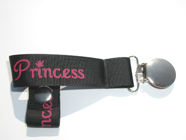 Princess Pink on Black Pacifier Holder-Princess Pink on Black Pacifier Holder