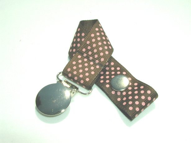 Brown w/ Pink Mini Dots Pacifier Holder-Brown w/ Pink Mini Dots Pacifier Holder