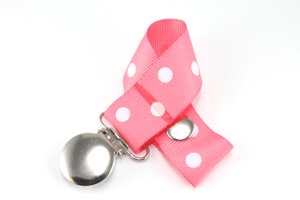 Coral Rose w/ White Polka Dots Pacifier Holder-Coral Rose w/ White Polka Dots Pacifier Holder