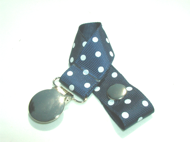 Peacoat w/ White Swiss Dots Pacifier Holder-Peacoat w/ White Swiss Dots Pacifier Holder