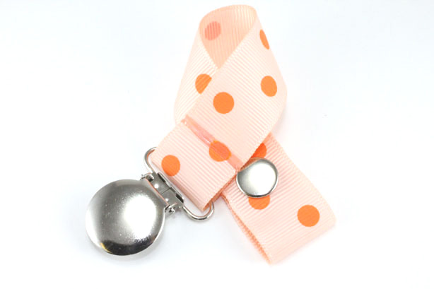 Petal Peach w/ Orange Polka Dots Pacifier Holder-Petal Peach w/ Orange Polka Dots Pacifier Holder