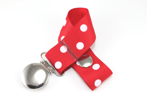 Red w/ White Polka Dots Pacifier Holder-Red w/ White Polka Dots Pacifier Holder