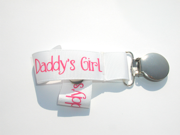 Daddy's Girl Pink on White Pacifier Holder-Daddy's Girl Pink on White Pacifier Holder