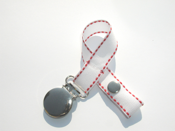 White Red Stitches Pacifier Holder-White Red Stitches Pacifier Holder