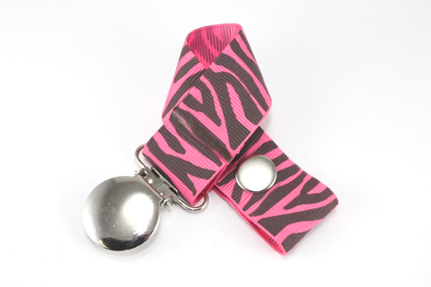 Zebra  Brown/Hot Pink Pacifier Holder-Zebra  Brown/Hot Pink Pacifier Holder