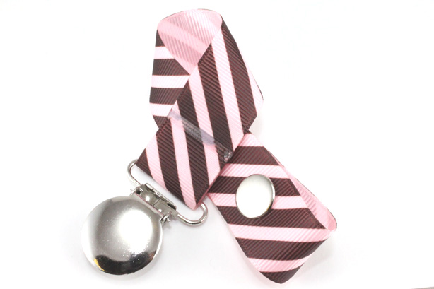 Brown on Pink Stripes Pacifier Holder-Brown on Pink Stripes Pacifier Holder