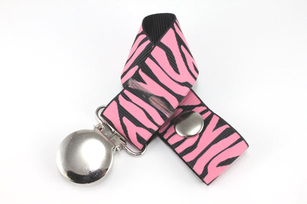 Zebra  Hot Pink/Black Pacifier Holder-Zebra  Hot Pink/Black Pacifier Holder