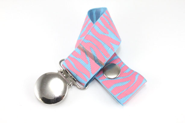 Zebra  Hot Pink/Blue Mist Pacifier Holder-Zebra  Hot Pink/Blue Mist Pacifier Holder