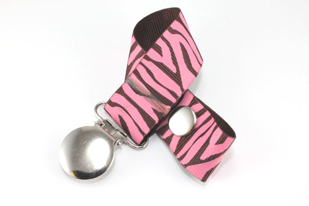Zebra  Hot Pink/Brown Pacifier Holder-Zebra  Hot Pink/Brown Pacifier Holder