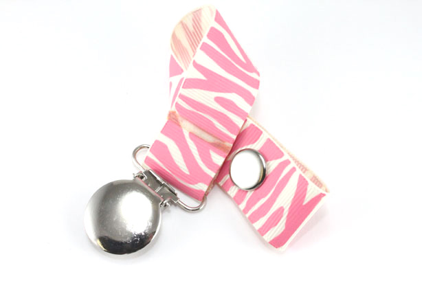 Zebra  Hot Pink/Cream Pacifier Holder-Zebra  Hot Pink/Cream Pacifier Holder