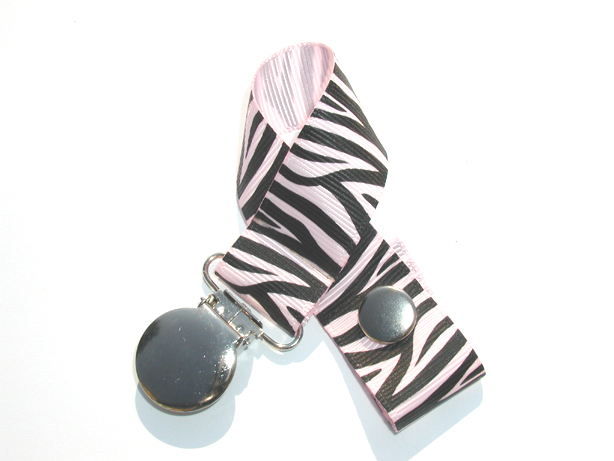 Zebra Lt. Pink Background Pacifier Holder-Zebra Lt. Pink Background Pacifier Holder
