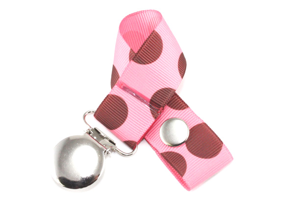 Brown Dot on Hot Pink Pacifier Holder-Brown Dot on Hot Pink Pacifier Holder