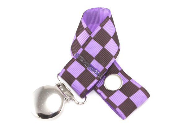 Chocolate on Orchid Checks Pacifier Holder-Chocolate on Orchid Checks  Pacifier Holder