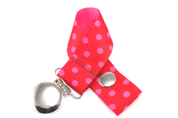 Red on Pink Small Dots Pacifier Holder-Red on Pink Small Dots Pacifier Holder