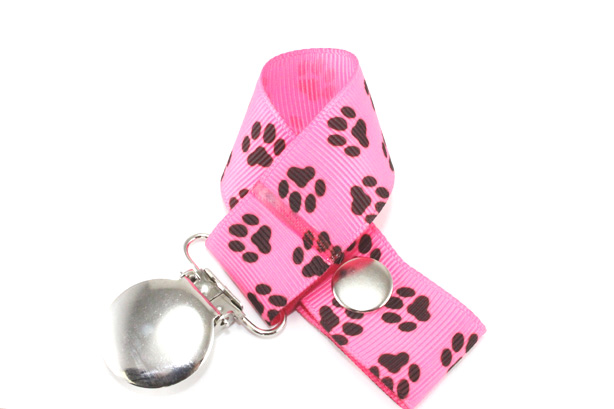 Chocolate Puppy Paw Prints  Pacifier Holder-Chocolate on Fruit Punch Paw Prints Pacifier Holder